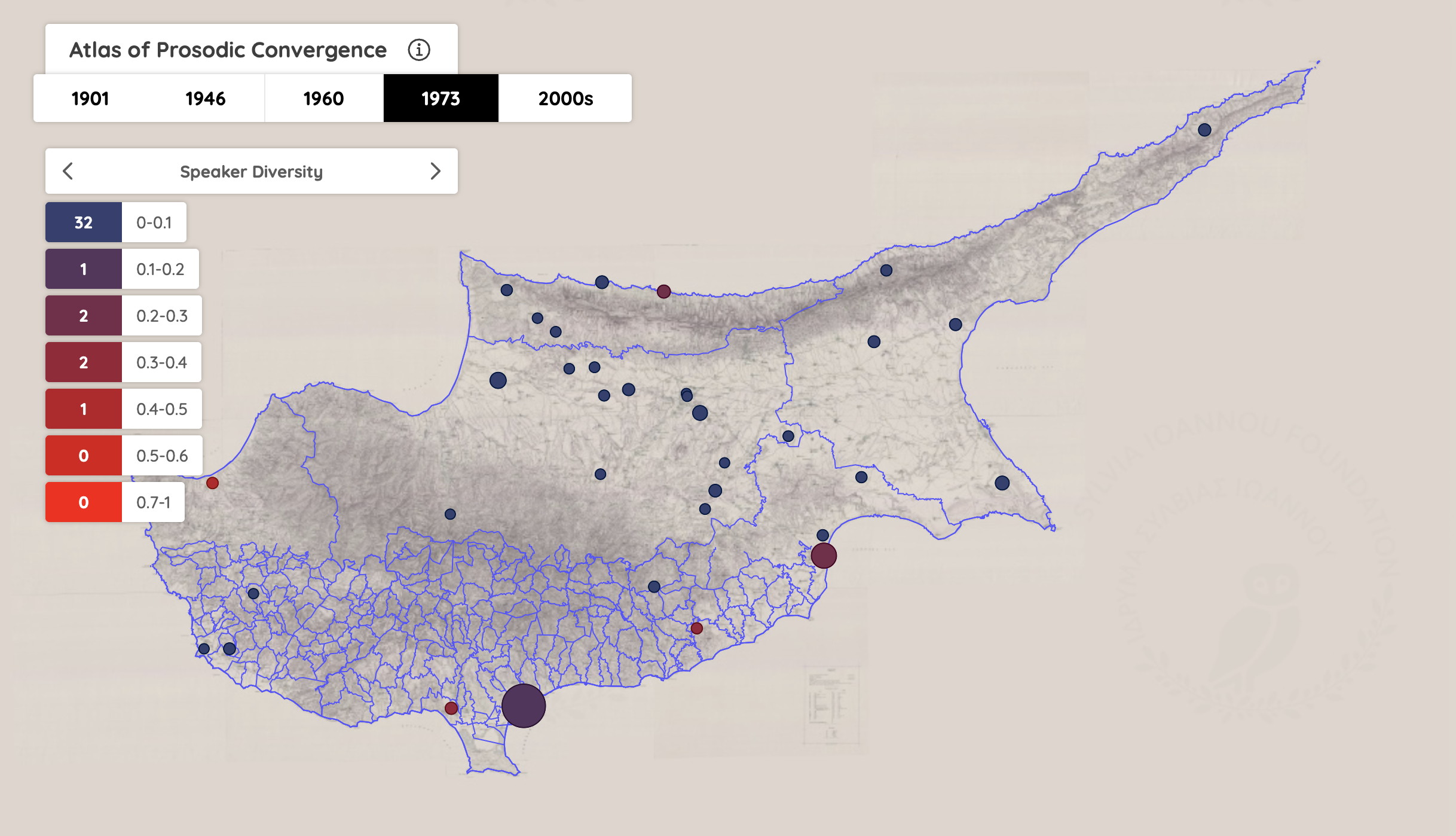 Interactive map showing prosodic data across Cyprus