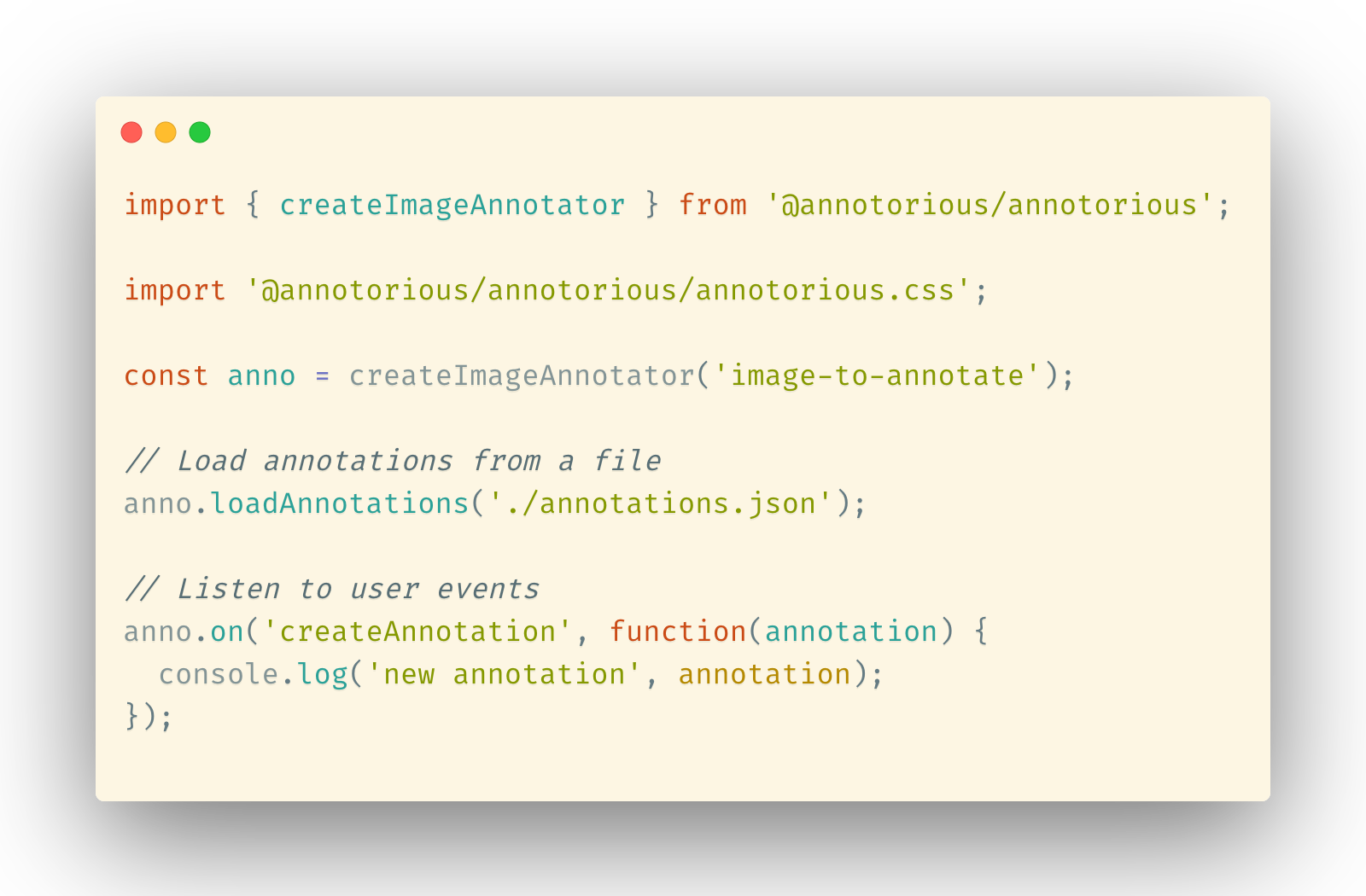 Annotorious "Getting Started" JavaScript code snippet